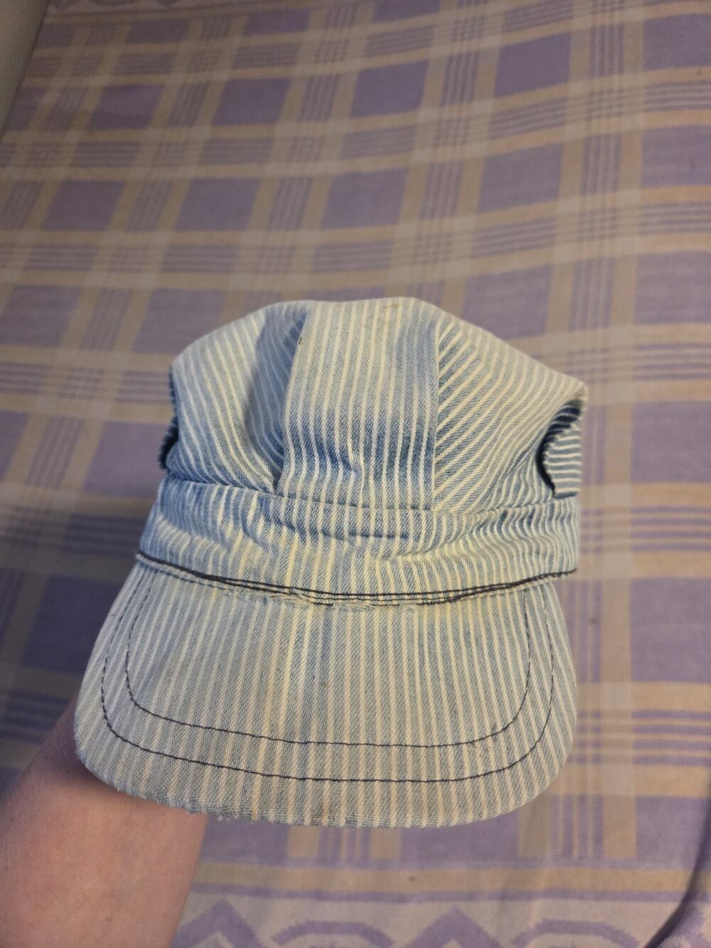 Vintage Original 40s 50s Hickory Stripe Engineer Hat Faded Distressed Workwear